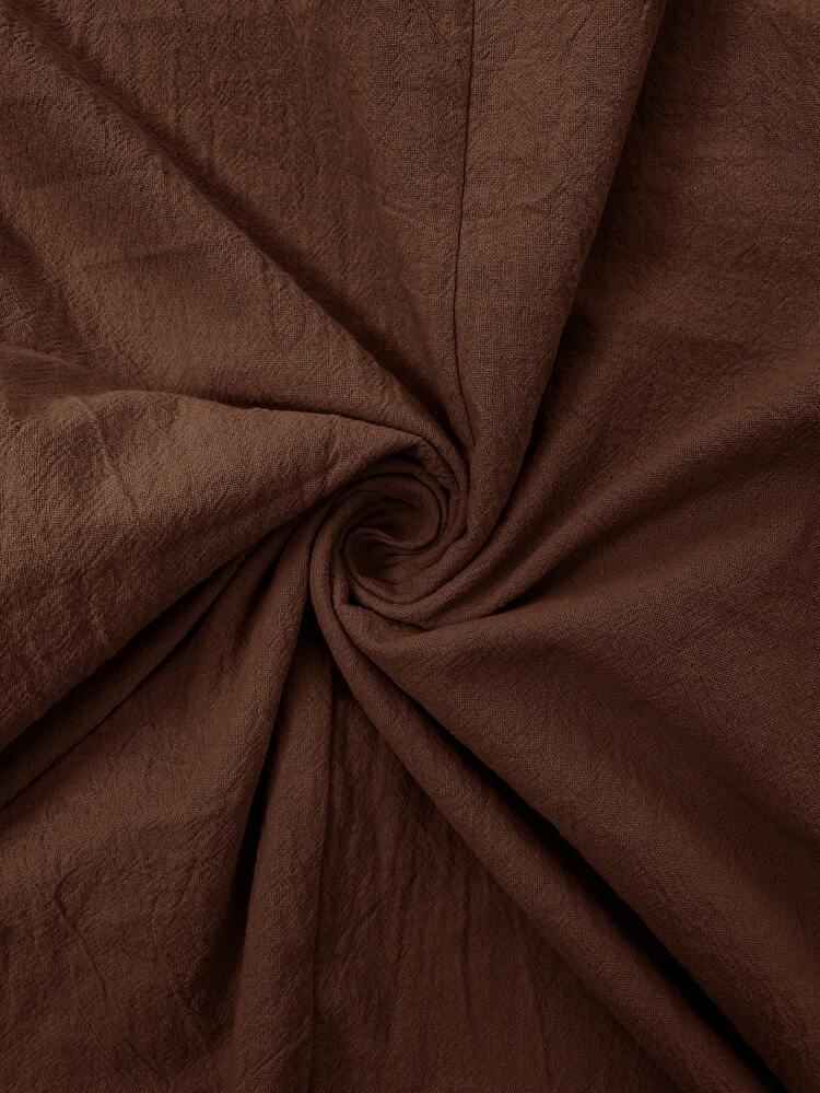 Easowa Round Neck Diagonal Pocket Embroidered Contrast Trim Sleeveless A-Line Dress, 100% Cotton Traceable Cotton Comfortable Fabric, Casual Relaxed Elegant Commute Old Money Style Vacation Spring Summer Women's Short Dress - Brown - View 7