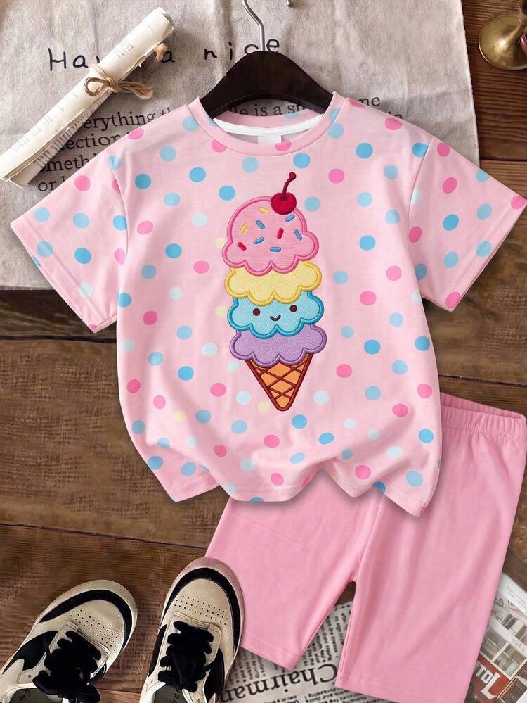 Young Girl Casual Minimalist Short Sleeve & Shorts 2 Pieces Set, Suitable For Summer - Multicolor - View 7