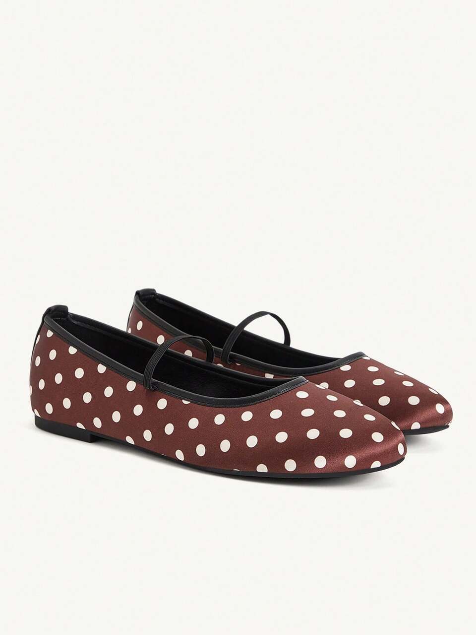 CUCCOO CHICEST Women's Shoes New Polka Dot Mary Jane Women's Flats Women's Retro Style Word With Ballet Satin Brown Shoes Commuting Versatile