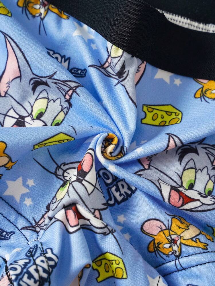 TOM & JERRY X SHEIN 小男孩卡通印花休閒四角內褲 - 黑色 - 查看 6
