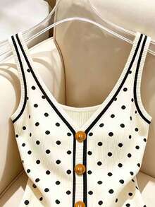 Franclia Plus Size Polka Dot Print Button Decor Vest Brunch Birthday Summer 90s 70's - Multicolor - View 4