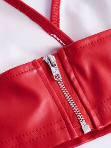 SHEIN ICON PU Leather Crop Cami Top - Red - View 5