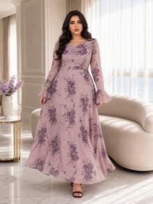 Modelyn Plus Size Elegant Party Floral Print Dress - Multicolor - View 4