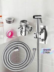 1 Set Stainless Steel Bidet Toilet Shower Set, With Bidet Seat, Handheld Shower Head, Dual-Function Diverter Valve, 1.5m Shower Hose & Sprayer Holder For Bathroom - multicolor - View 1