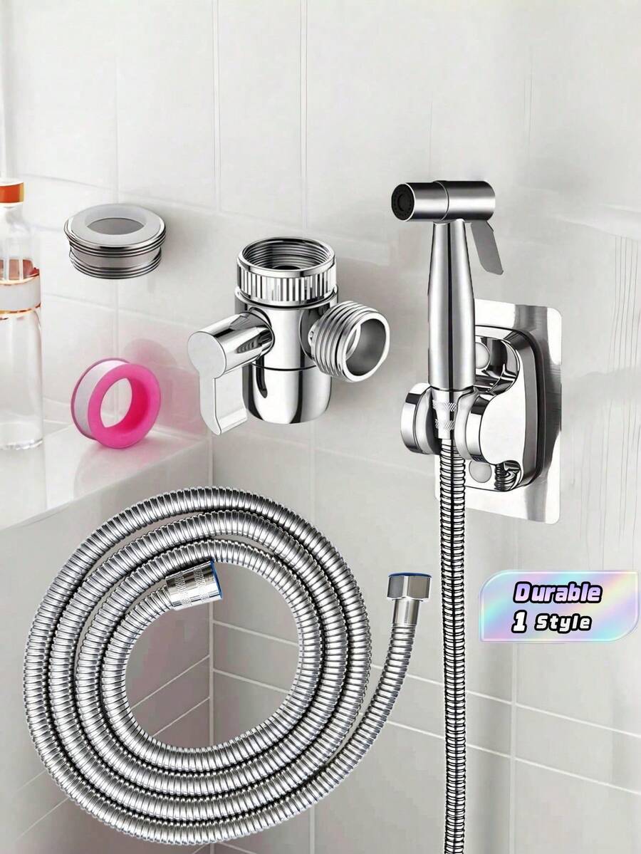 1 Set Stainless Steel Bidet Toilet Shower Set, With Bidet Seat, Handheld Shower Head, Dual-Function Diverter Valve, 1.5m Shower Hose & Sprayer Holder For Bathroom - multicolor - View 1