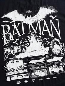 BATMAN X SHEIN 男士休闲蝙蝠印花短袖T恤，夏季 - 黑色 - 查看 4