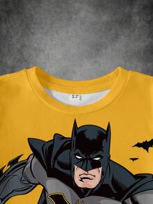 BATMAN X SHEIN 男童休闲时尚街头通勤动漫英雄图案短袖T恤，夏季 - 白色 - 查看 4