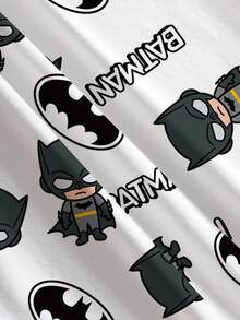 BATMAN X SHEIN 男童休闲蝙蝠与卡通图案圆领短袖T恤，夏季 - 白色 - 查看 7