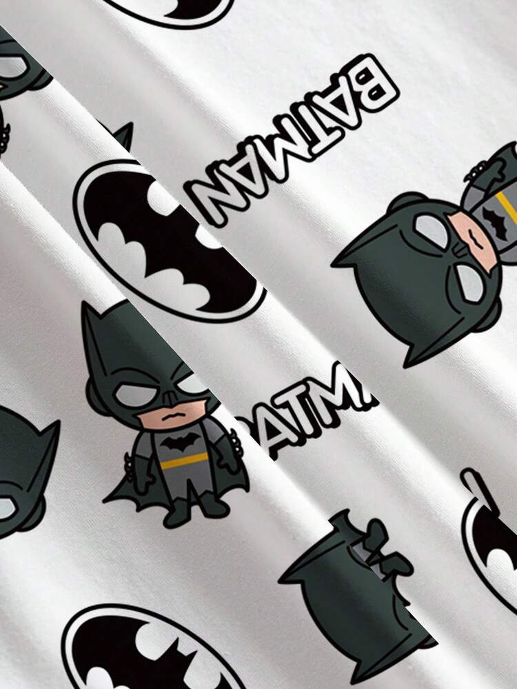 BATMAN X SHEIN Young Boy's Casual Bat & Cartoon Graphic Round Neck Short Sleeve T-Shirt, Summer - White - View 7