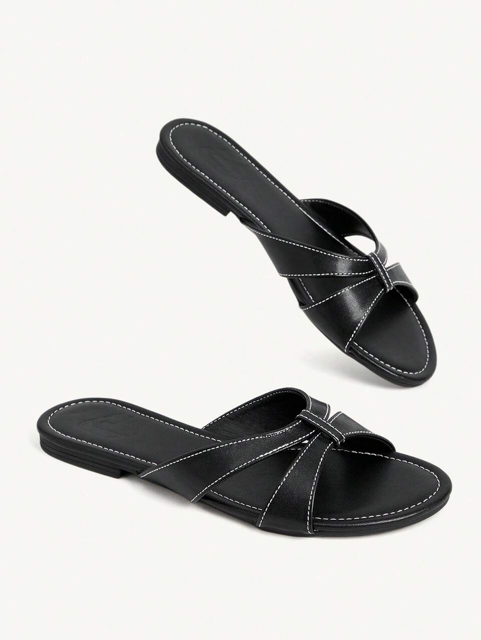 CUCCOO CHICEST Women's Black Cross Strap Slide Sandals, Minimalist Korean Style Summer Outdoor Soft Sole One-Strap Sandals