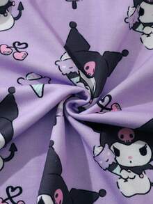 HELLO KITTY AND FRIENDS | SHEIN Young Girl Letter Cartoon Print Round Neck Short Sleeve Dress - Purple - View 7