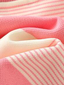 Cozy Pixies Young Girl Letter Pattern Striped Round Neck Short Sleeve Pullover Top Elastic Waist Shorts 2pcs Set - Multicolor - View 4