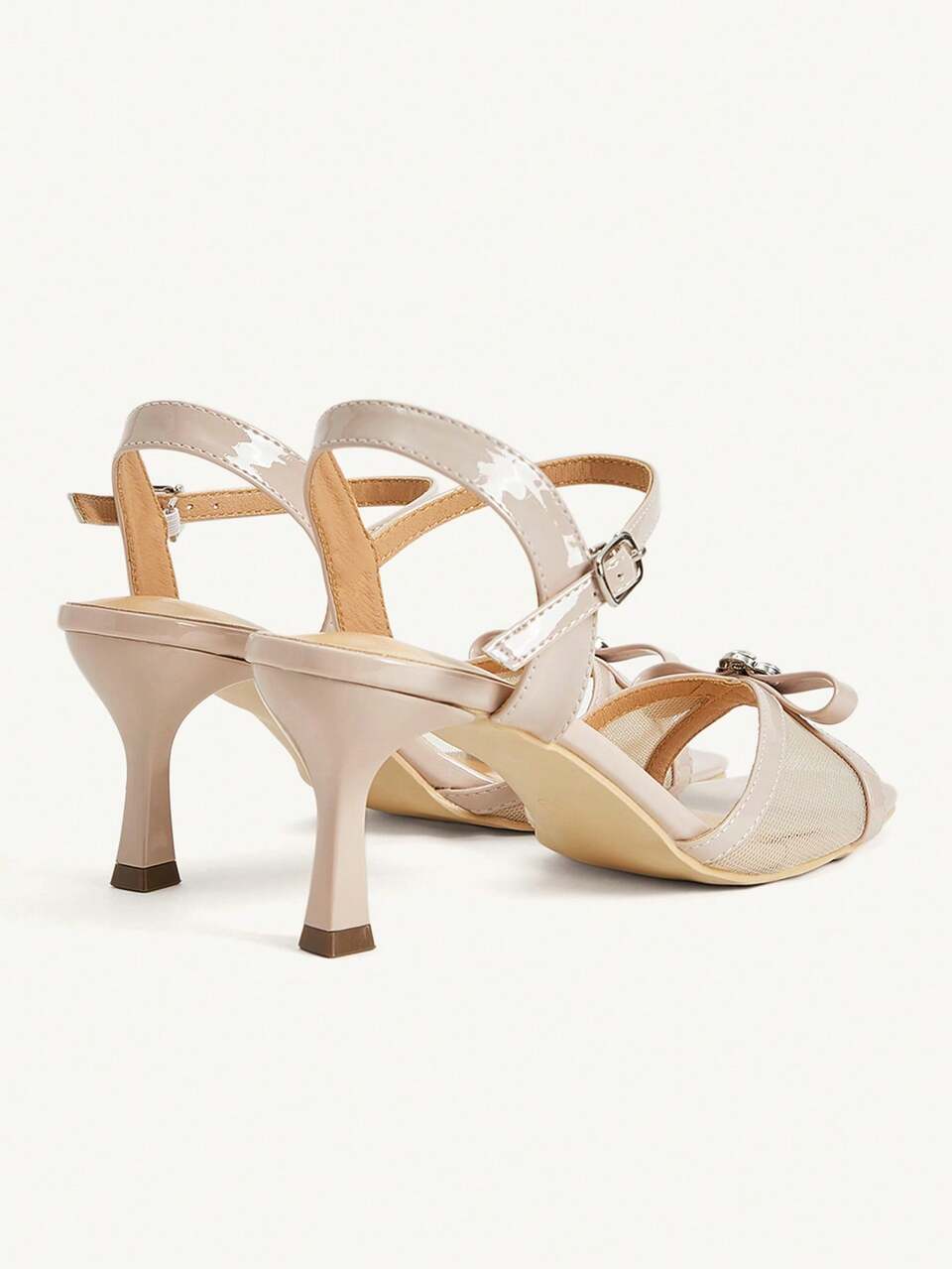 CUCCOO CHICEST Naked Mesh Woven Bow Square Open-Toed Kitten Heel Sandals, Women's Elegant Ankle Buckle High Heels, Summer Casual And Party Open-Toed Sandals