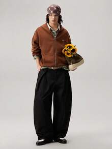 Vaulklash Men's Woven Fashionable Casual Loose Solid Color Pants, Fall - Black - View 7