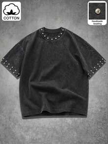 Manfinity EMRG Kaos Pria Kasual Sehari-hari Gaya INS Remaja Street Vintage Distressed Washed - Hitam - View 7