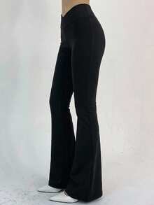 DAZY Women Solid Color High Waisted Skinny Leggings, Casual Everyday Wear,Fall Clothes Tights - Black - View 3