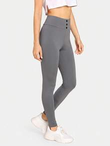 SHEIN BASICS 女款極簡百搭鈕扣修身內搭褲 - 深灰色 - 查看 5