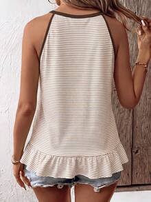SHEIN LUNE Camiseta sin mangas para mujer de talla grande, diseño de color contrastante con patrón de rayas, casual y versátil, nueva y de gran para primavera/verano - Multicolor - Ver 2
