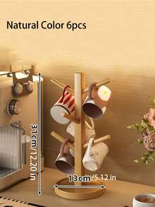Brown-Colored Mug Tree-Shaped Storage Rack, Slip-Resistant And Stable, Sturdy Bamboo Coffee Cup Hanger With Hooks, Thick Base/Tabletop Coffee Cup Holder, Suitable For Tables, Coffee Areas, Kitchens, Versatile Storage. - Multicolor - View 7