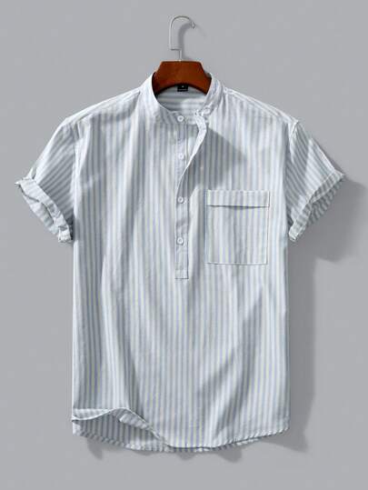 Manfinity Homme 1pc Loose Men's Striped Pocket Shirt