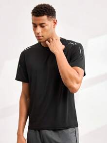 Men's Quick-Dry Breathable Mesh Short Sleeve T-Shirt, Fitness Running Sports Top - Black - View 5