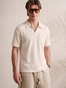TONEVAULT Men's Casual Cute Solid Color Short Sleeve Polo Shirt For Daily Wear Vacation Beige Summer - Apricot - View 3
