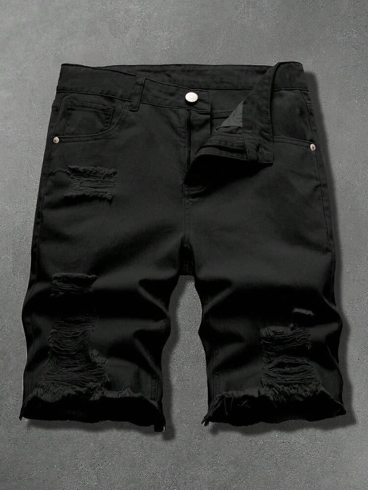 Manfinity LEGND Shorts de mezclilla blanca casuales versátiles para uso diario y desplazamientos para hombres - Negro - Añade 1