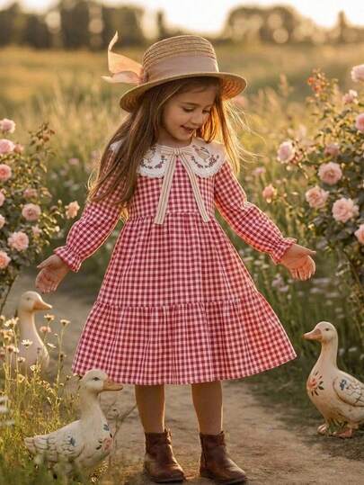 SHEIN Váy bé gái dễ thương, phụ kiện nơ cho mùa thu/đông đi du lịch, lựa chọn quà tặng đẹp cho mặc hằng ngày