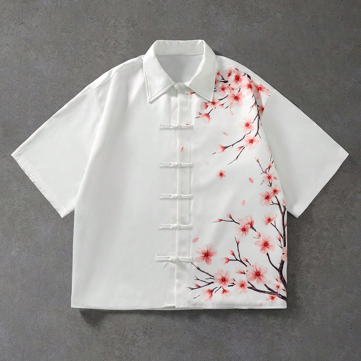Men's Summer Casual Floral Print Frog Button Shirt