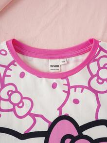 HELLO KITTY AND FRIENDS | SHEIN 青少年女孩圓領字母卡通印花休閒居家睡裙 - 粉色 - 查看 3