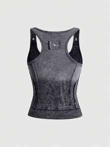 ROMWE Street Life Regata Feminina Degradê em Denim, Denim Macio Y2K Streetwear, Versátil Primavera/Verão Vintage - Azul - Visão 2