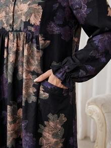 Al Najma Plus Size Women's Floral Print Arabian Dress - Multicolor - View 6
