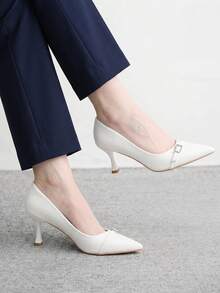 CUCCOO BIZCHIC 女款時尚性感尖頭高跟鞋，適合通勤、約會、派對及其他場合，春假復活節聖誕節鞋款 - 白色5 - 查看 4