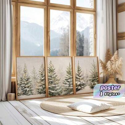 1pc Watercolor Snowy Pine Tree Canvas Prints, Winter Landscape Wall Art, Unframed Christmas Home Decor For Bedroom, Living Room & Office