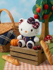 HELLO KITTY AND FRIENDS | POKOJA LAND 1件紅藍格紋裙配蝴蝶結絨毛玩具，可愛獨特表情，聚酯纖維填充動物，適合女孩、朋友、小孩作為生日、感恩節、復活節、派對禮物，也是可愛的沙發床裝飾 - 彩色 - 查看 5