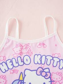 HELLO KITTY AND FRIENDS | SHEIN Young Girl Letter Cartoon Print Contrast Trim Camisole & 4-Corner Panty Set - Pink - View 4
