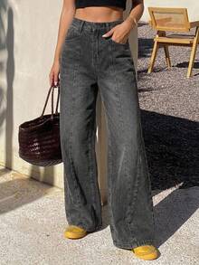 DAZY High Waist Wide Leg Jeans - Dark Grey - View 3