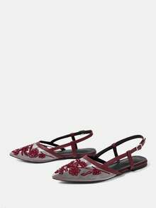 CUCCOO HITCHD Ladies, Willow Nails, Buckles, Flat Shoes. - Burgundy - View 3