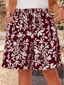 EMERY ROSE Shorts rectos con textura a rayas, cintura elástica con cordón y bolsillos para mujer de talla grande - Burdeos - Ver 6