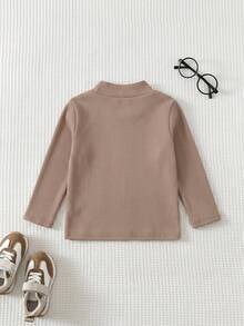 (1 Buah Acak) Atasan Lengan Panjang Rajut Lucu Warna Polos Motif Huruf untuk Bayi Laki-laki Musim Gugur/Dingin dengan Lapisan Termal - Coklat - View 3