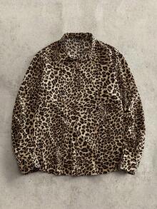 HIMLAND Men's Fashion Streetwear Single-Breasted Leopard Print Long Sleeve Shirt - Multicolor - View 2