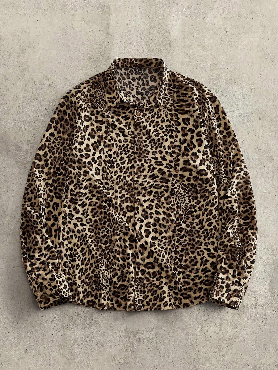 HIMLAND Men's Fashion Streetwear Single-Breasted Leopard Print Long Sleeve Shirt - Multicolor - View 1