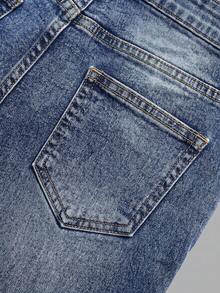 SHEIN Teen Boy Casual Daily Denim Shorts With Pocket, Button And Distressed Design - Dark Wash - View 5