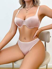 SHEIN Bộ 2 áo ngực có gọng màu trơn thời trang thoải mái - Màu Hồng  San hô - Xem 8
