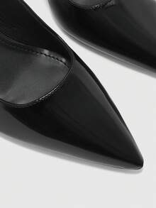 CUCCOO BIZCHIC Women's Commuter Model With Exposed Heel, Black Glossy Pointed Toe, Fashionable And Elegant Stiletto Shoes. - Black - View 7