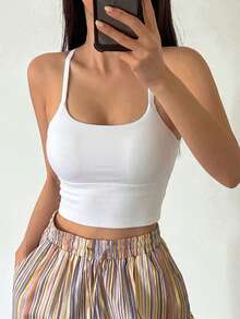 DAZY Solid Color Slight Push-Up Women's Sports Bra - White - View 7