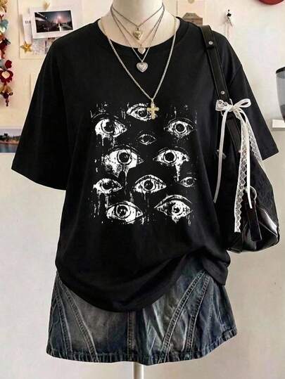Camiseta de manga corta y cuello redondo para mujer, estilo casual, con diseño de estampado moderno, estampado digital, poliéster, camiseta con diseño de estampado blusas para mujer Pascua