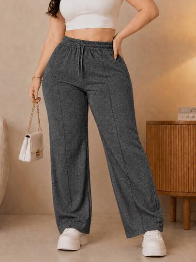 Women's Baggy Leg Pants. Natural Waist Fit With Light Spring And Adjustable Drawstring, No Pockets. No Print. Lightweight And Very Comfortable Interio