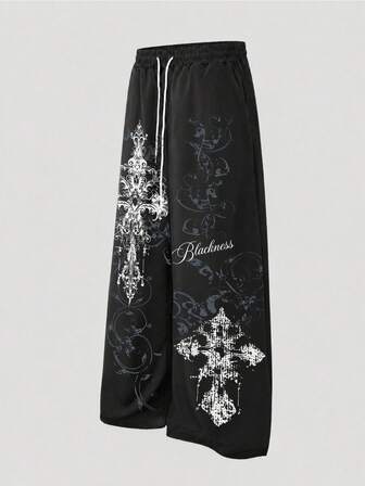 Goth Pantaloni lunghi da uomo con motivo drago intrecciato, gamba ampia e vestibilità morbida