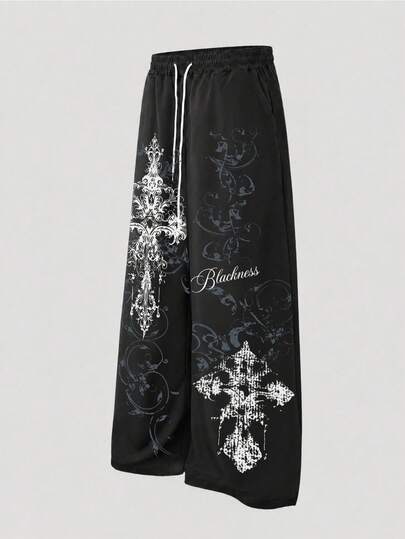 Goth Pantaloni lunghi da uomo con motivo drago intrecciato, gamba ampia e vestibilità morbida